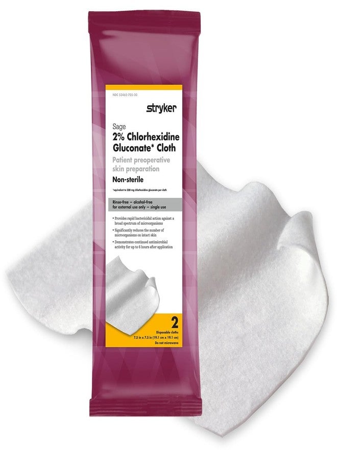 Sage Stryker - Sage 2% Chlorhexidine Gluconate (CHG) Cloths – 24 Packs of 2 (48 Wipes Total) – Rinse-free Antiseptic Preoperative Skin Preparation - Image 1